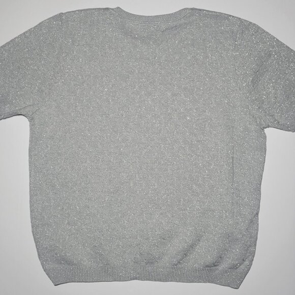 Alfred Dunner Womens Silver Sparkle Short Sleeve Sweater Blouse Size Large - Picture 2 of 12